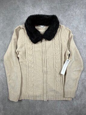 Mercer Street Studio Womens Acrylic Zip Cardigan Faux Fur Collar M NWT